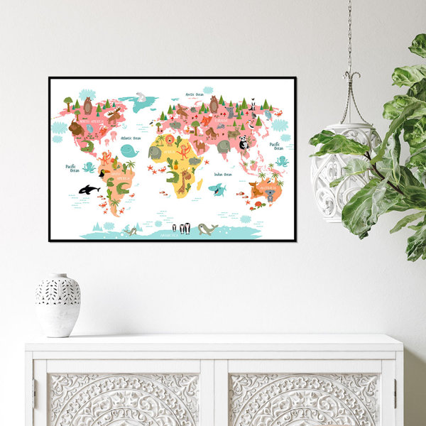 Sunside Sails Animal World Map, Educational Décor, Nursey And Children